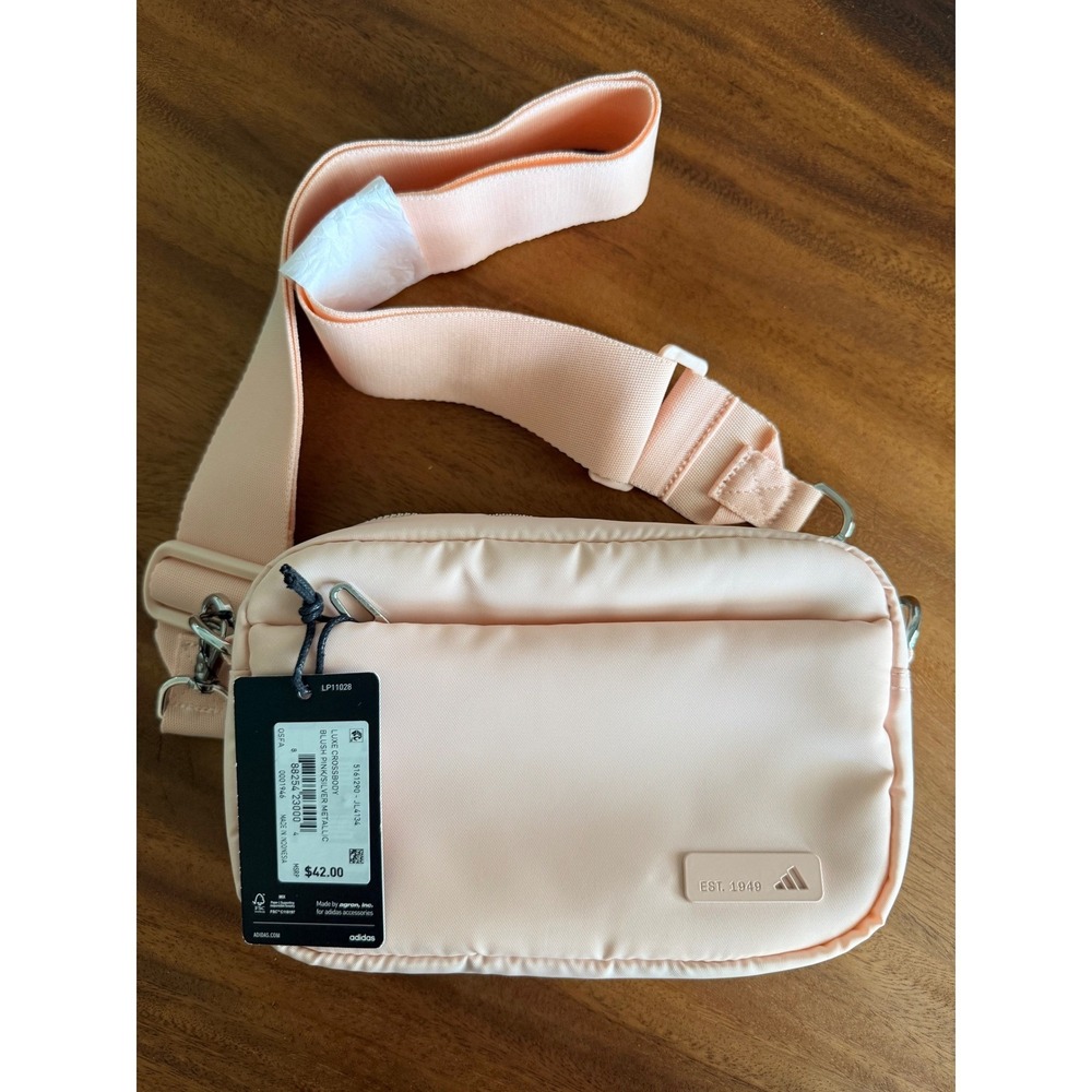 NWT $42 Adidas Luxe Crossbody Bag Blush Pink Silver Metallic JL4134